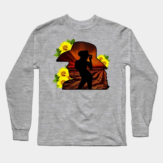 Sunflower Cowgirl Long Sleeve T-Shirt by American Phoenix 